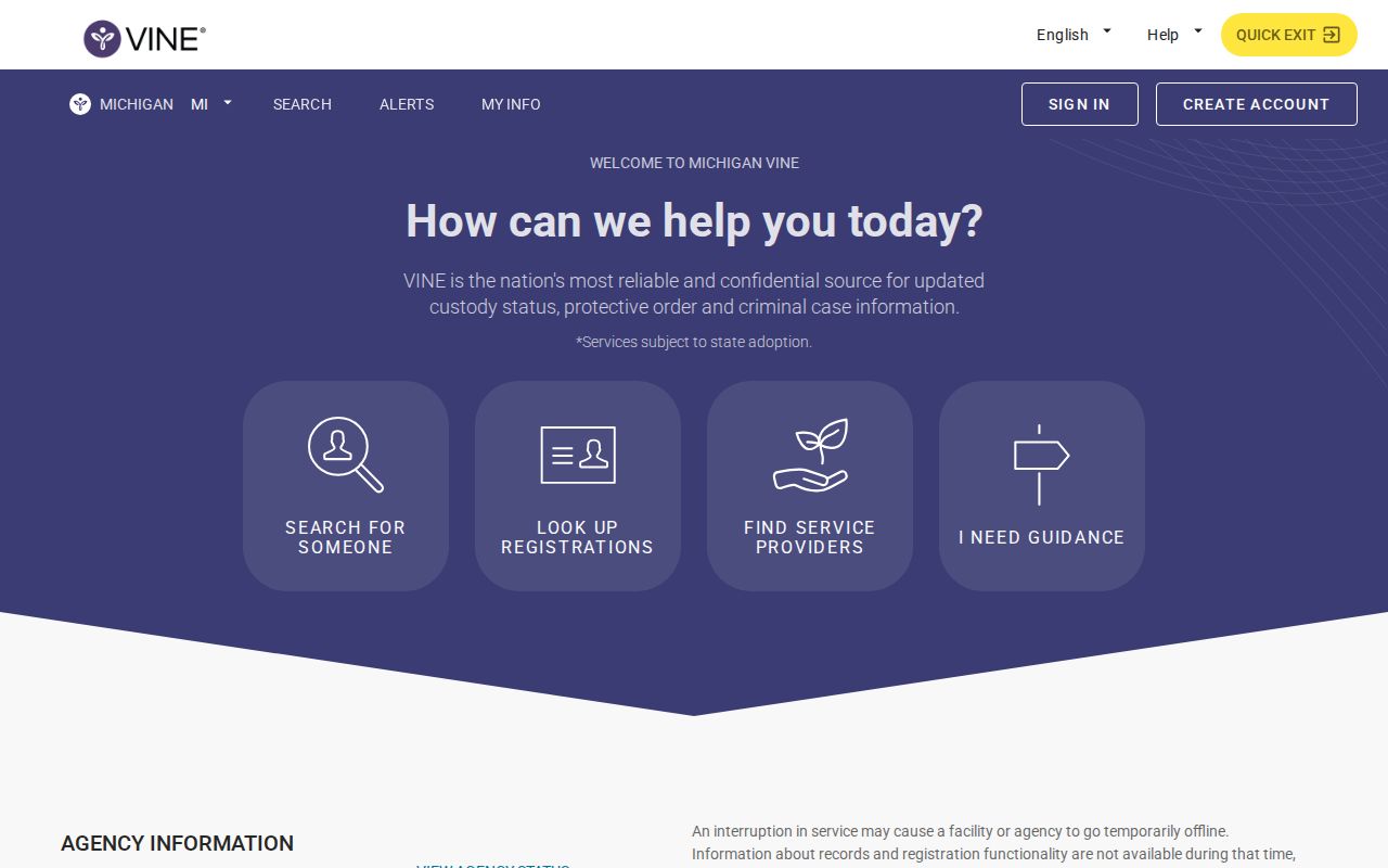 Michigan VINELink Livingston County custody search interface