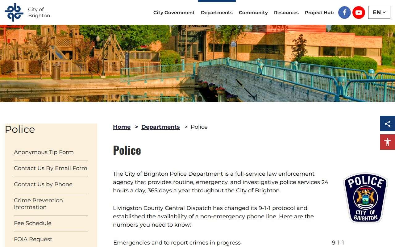 Official City of Brighton Police Department webpage
