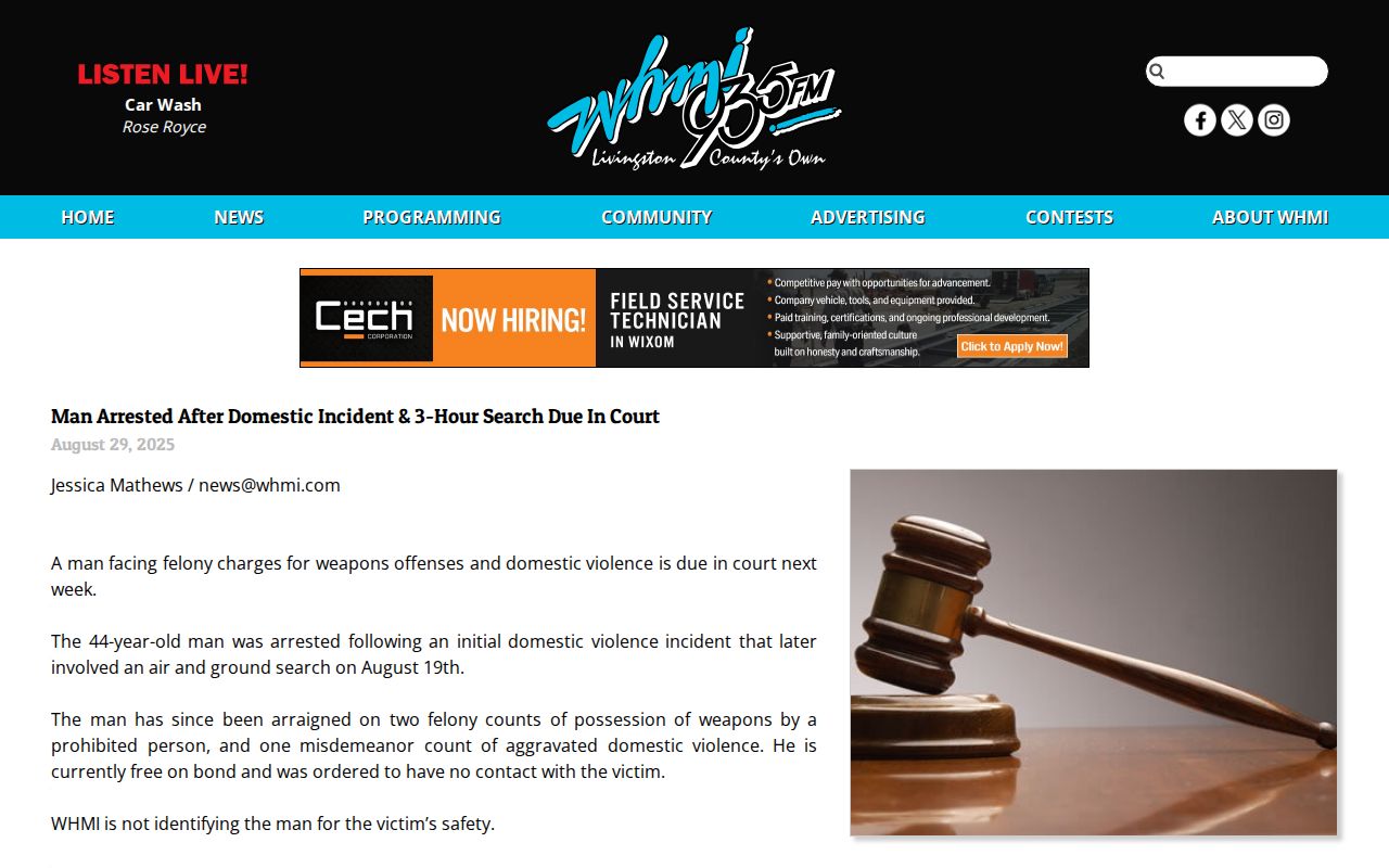 WHMI example of a selective Livingston County arrest and court report