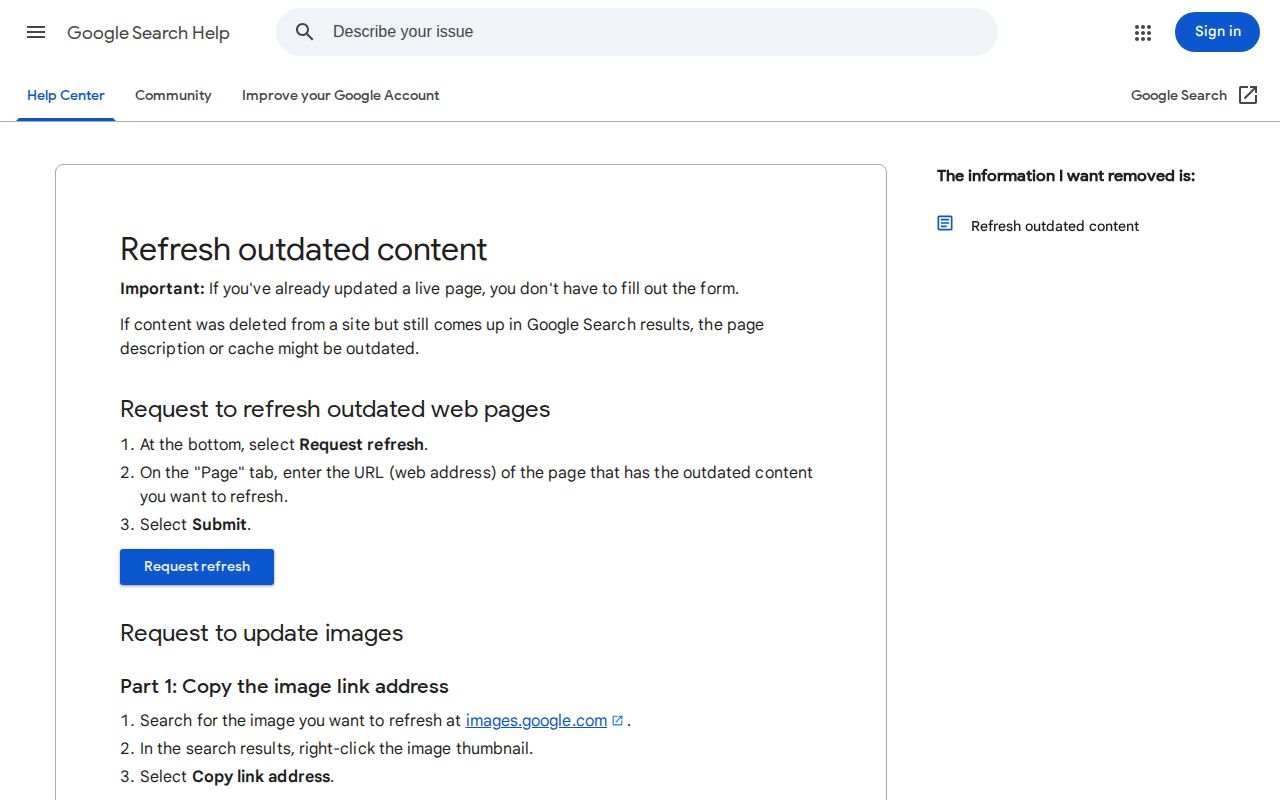 Google outdated-content instructions